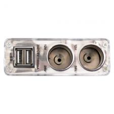 Разветвитель прикуривателя на 2 гнезда 12/24В и 2 USB, ток зарядки 2 А